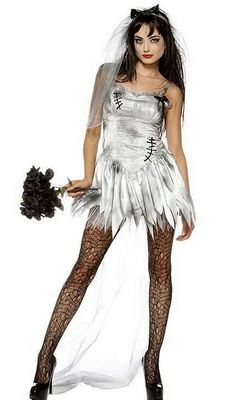 F1443 Sexy Zombie Bride Wedding Corpse Halloween Costume